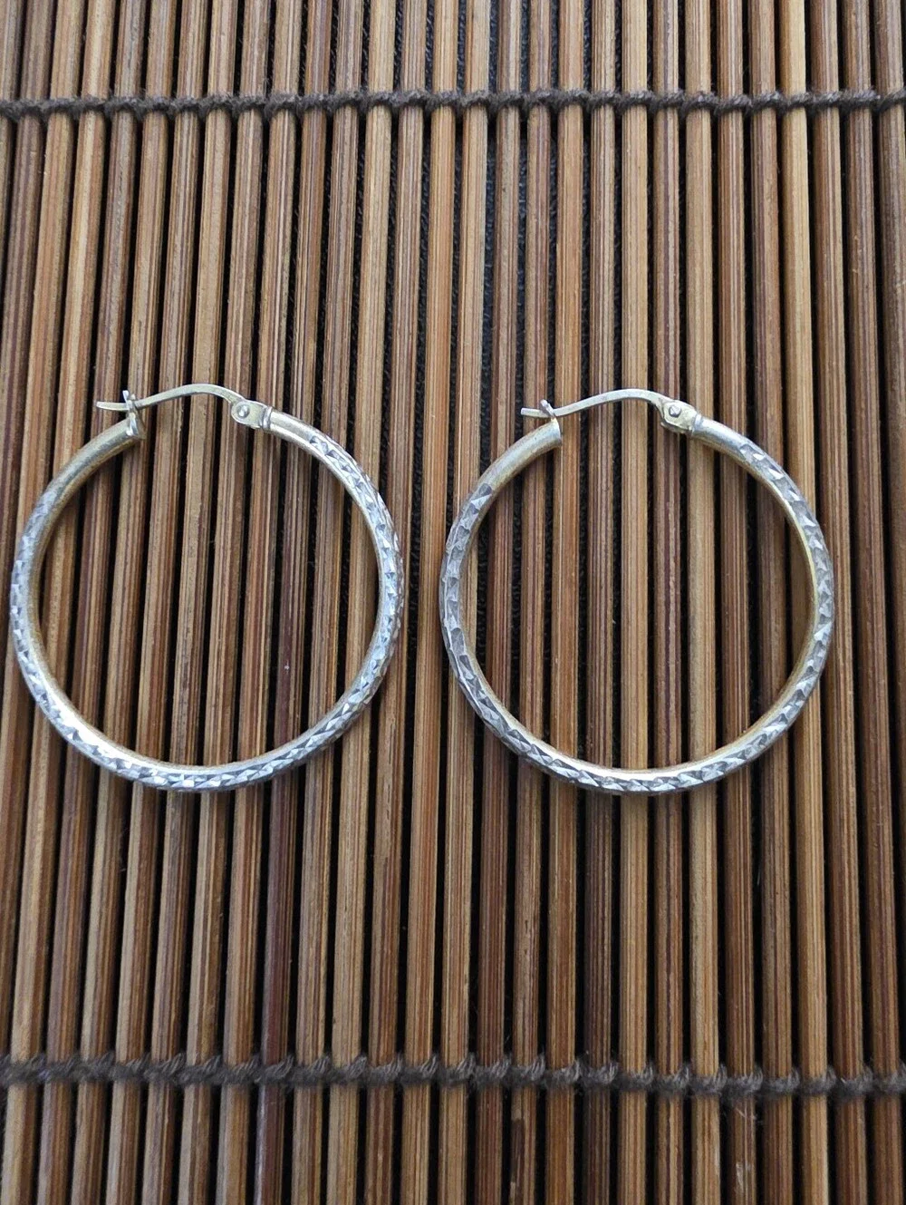 925 Silver Diamond Cut Hoop Yellow Gold, Silver Earrings (Vintage)